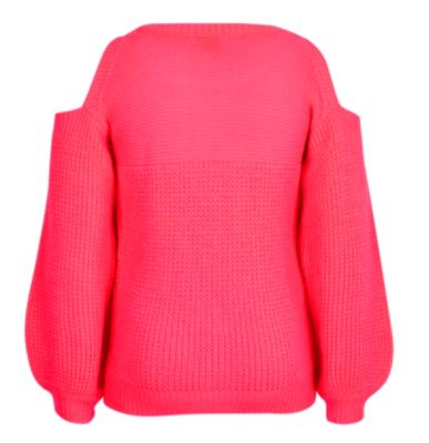 Girls coral pink knit cold shoulder jumper